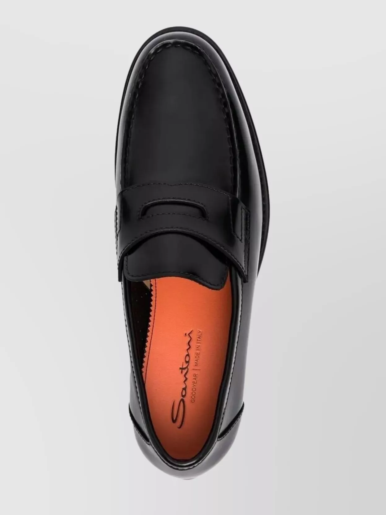 Santoni Leather Sole Penny Strap Round Toe Loafer