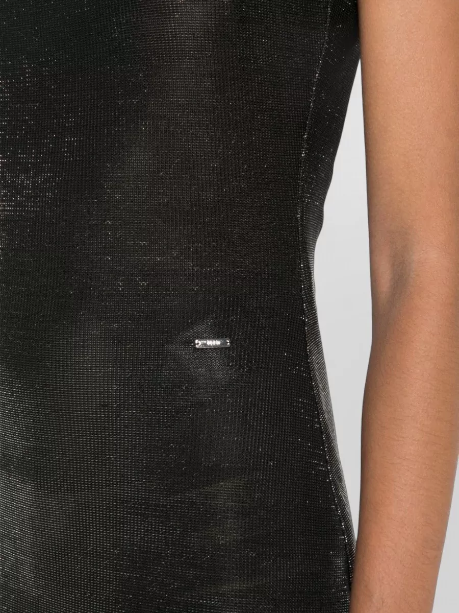 Gucci Glitter-Effect Square-Neck Sleeveless Midi Dress