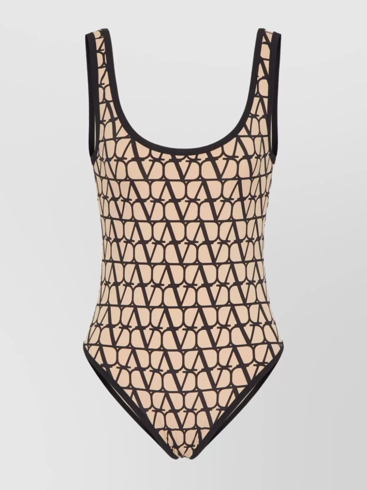 Shop Valentino Iconographe Lycra Scoop Neck One-piece Swimsuit In Beige