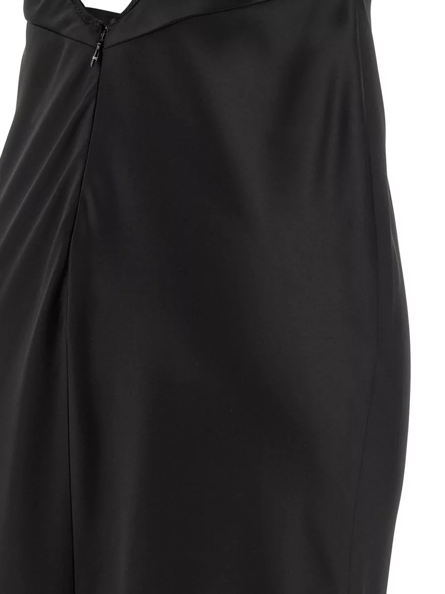 Elisabetta Franchi Satin Sleeveless Sweetheart Neck Maxi Dress
