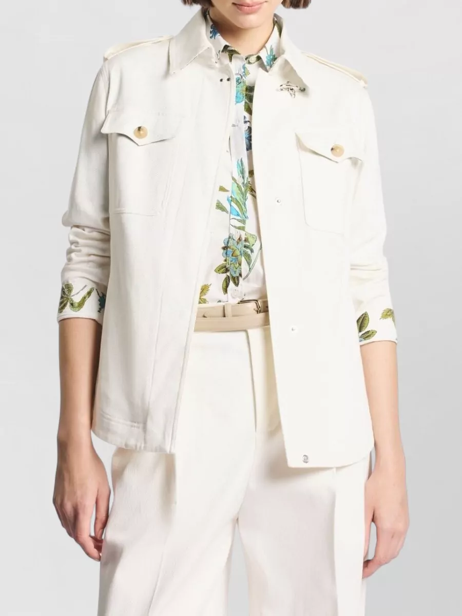 Fay Cotton Blend Shirt Jacket Epaulettes Pockets Vent