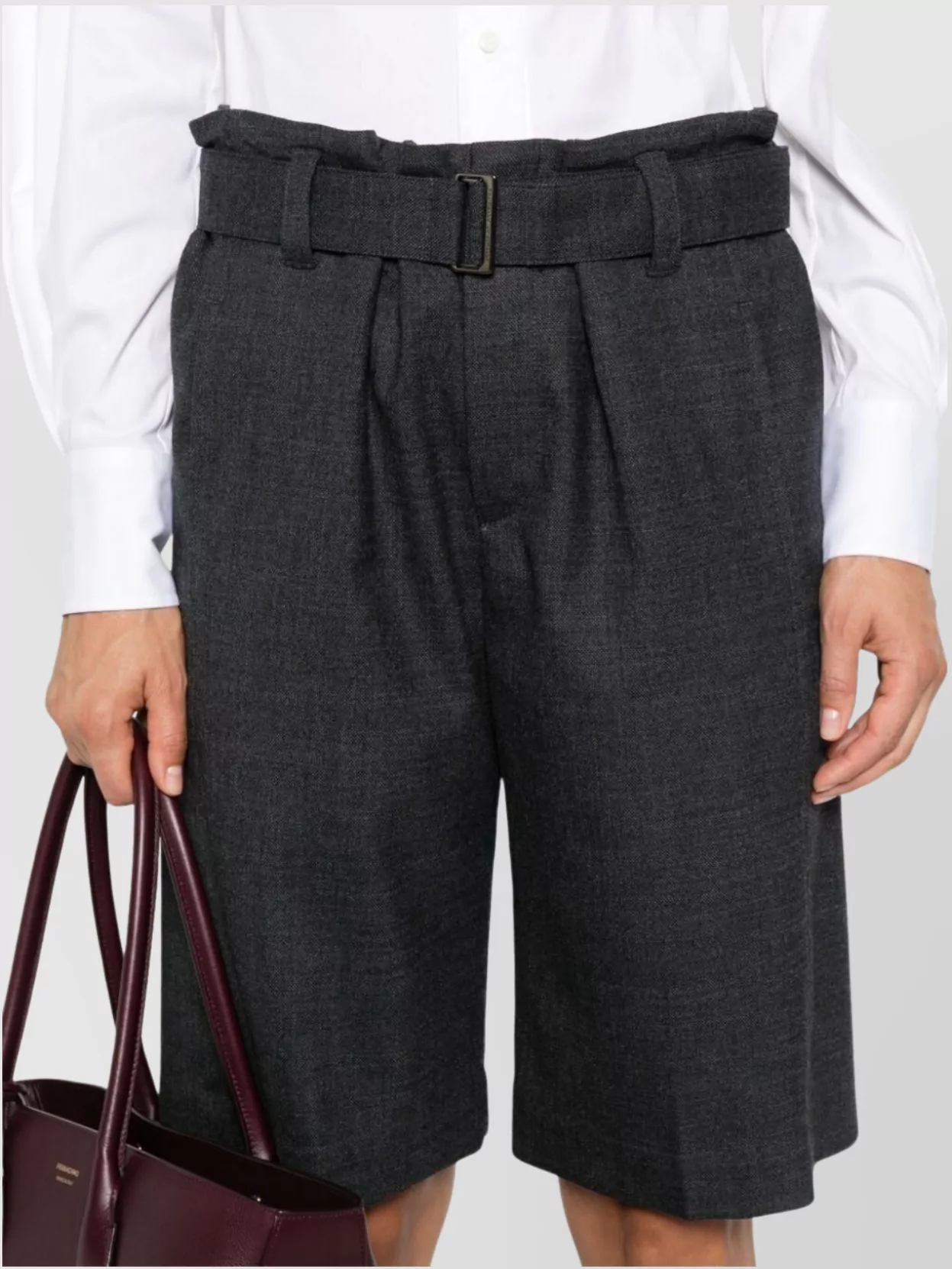 Brunello Cucinelli Waist Belted Pleated Shorts Pockets In Gray