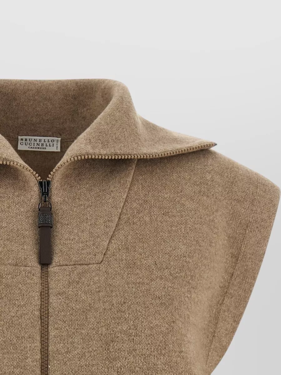 Brunello Cucinelli Cashmere High-Neck Zip Short-Sleeve Cardigan