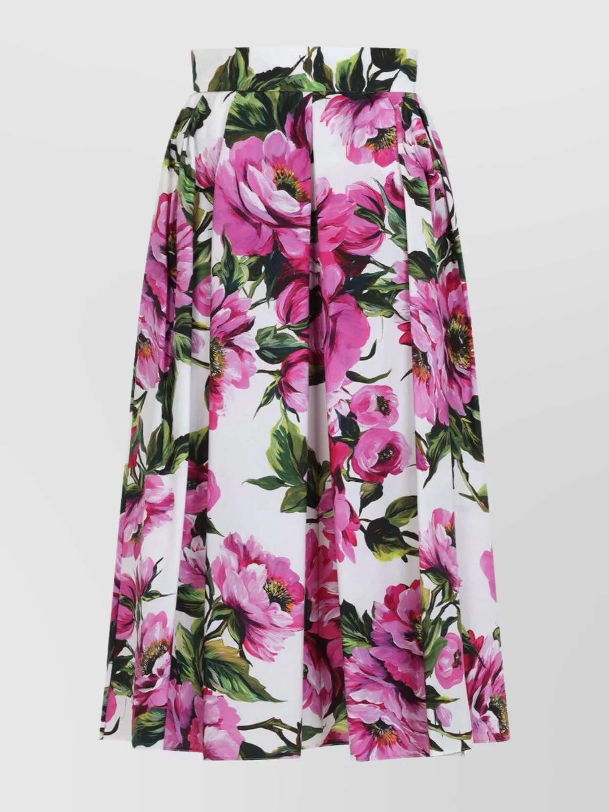 Dolce & Gabbana Womens Peonie Fuxia F.bco Floral-print Cotton Midi Skirt In Brown