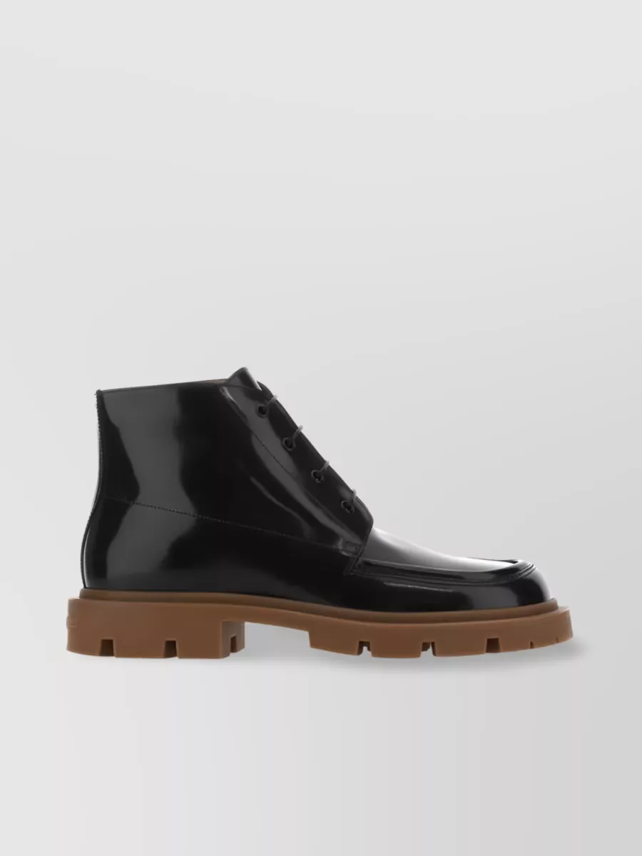 Shop Maison Margiela Embossed Leather Lace-up Boots In Black