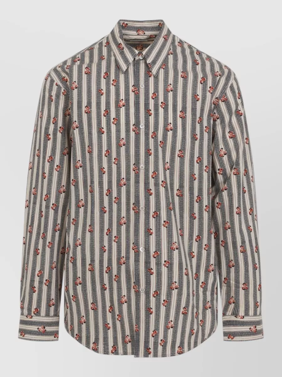 Dries Van Noten Striped floral-print cotton long-sleeve shirt