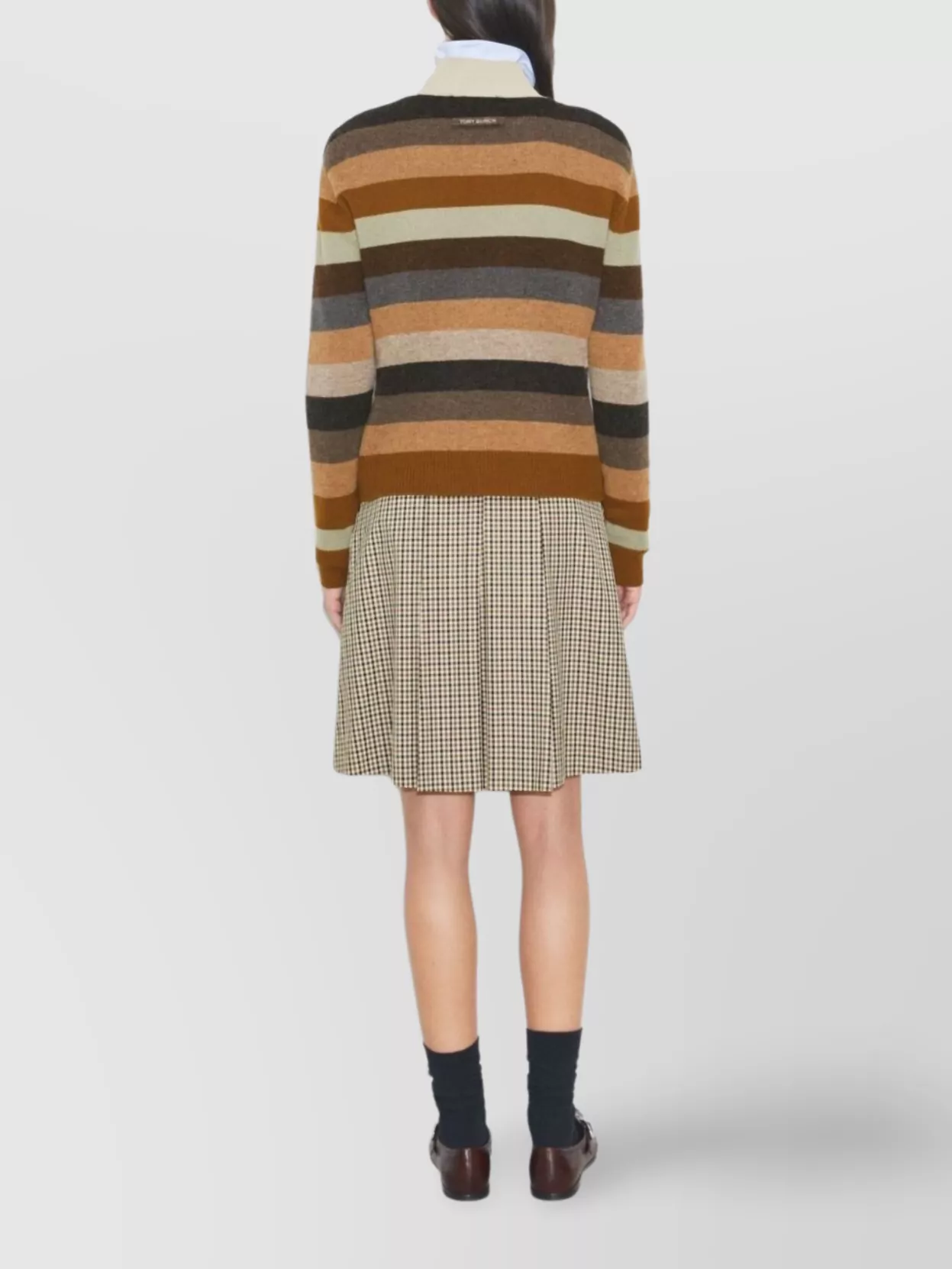 Tory Burch Merino Wool Ribbed Turtleneck Striped Jumper