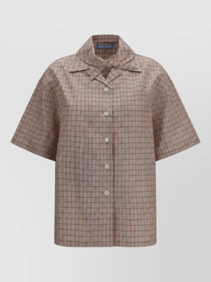 Prada cotton checked oversized short-sleeve bowling shirt