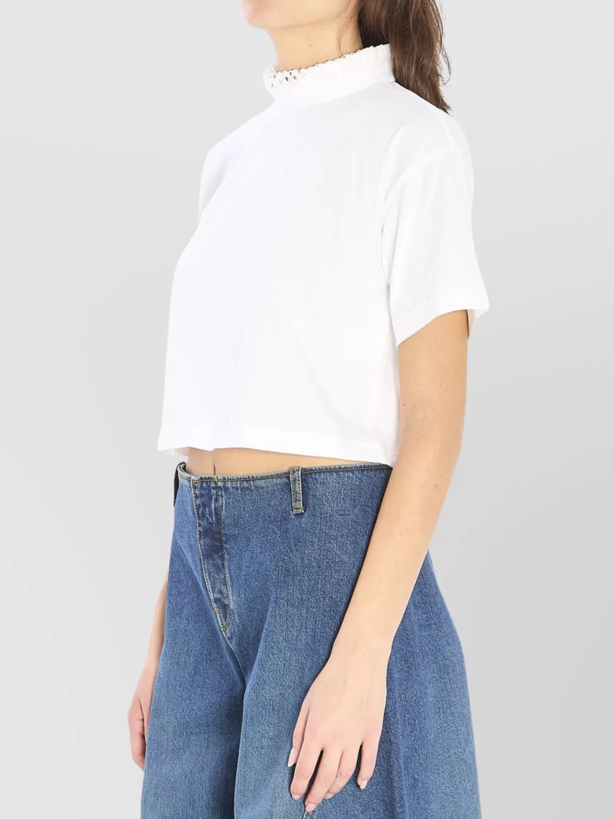Alaïa Cropped Ruffled Cotton-jersey Turtleneck T-shirt In White