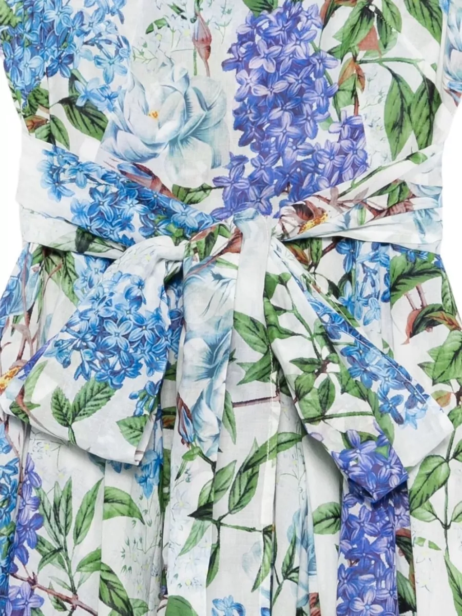 Samantha Sung Floral-Print Sleeveless Crew-Neck Cotton Midi Dress