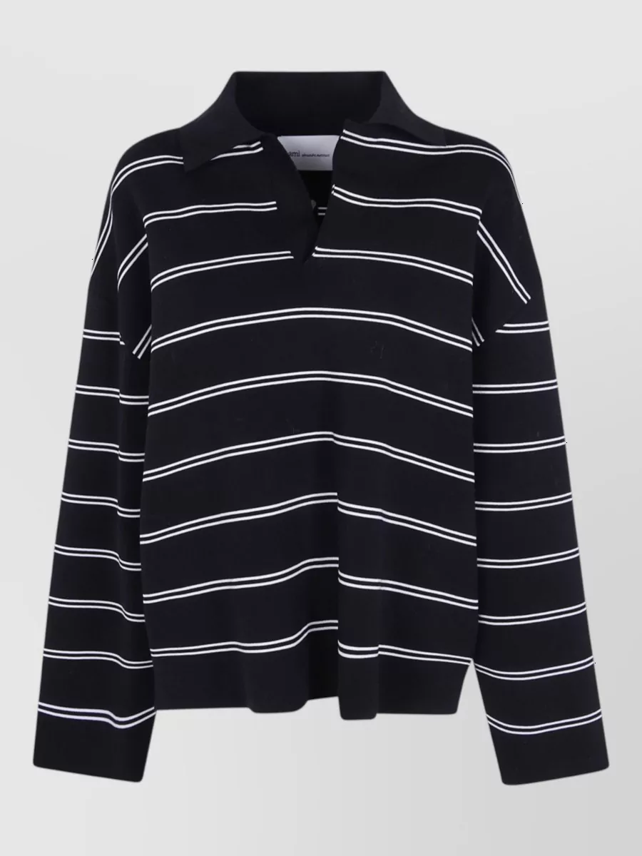 Ami Paris striped long-sleeve polo top