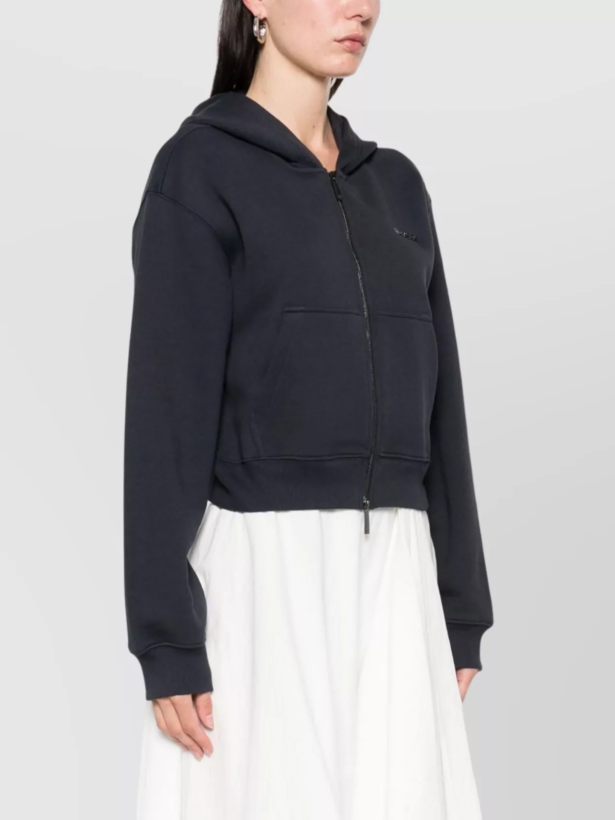 Emporio Armani Cotton Zipped Hoodie In Black