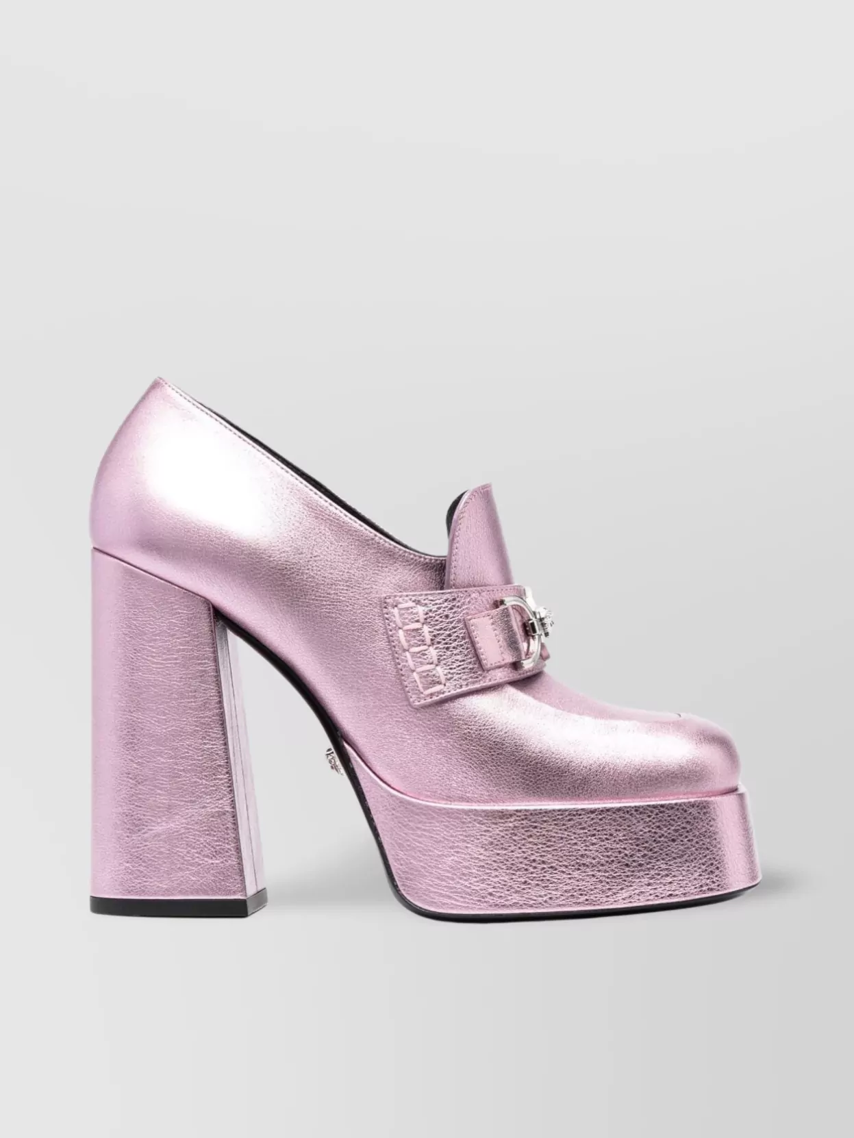 Shop Versace Block Heel Loafers With Platform Sole And Square Toe In Pastel