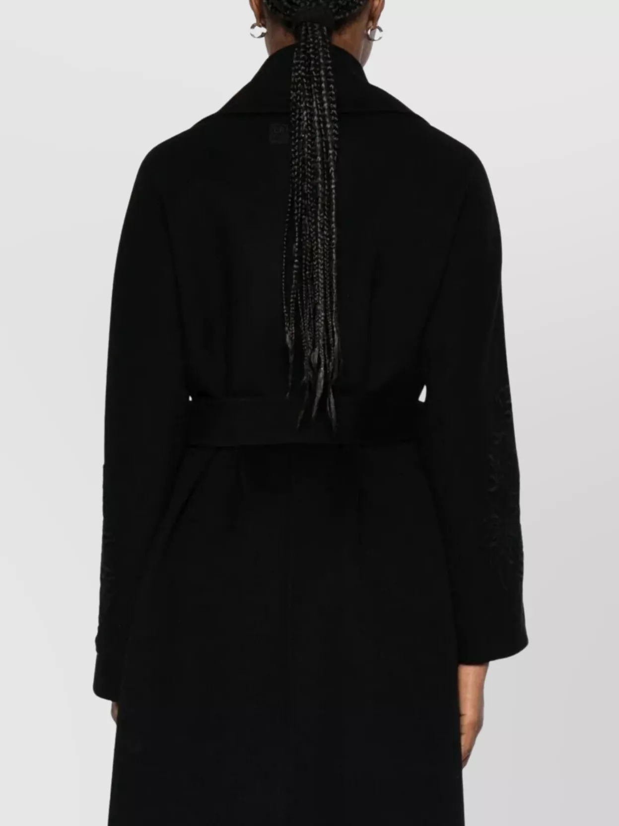 Ermanno Firenze Long Coat With Belted Waist And Embroidery