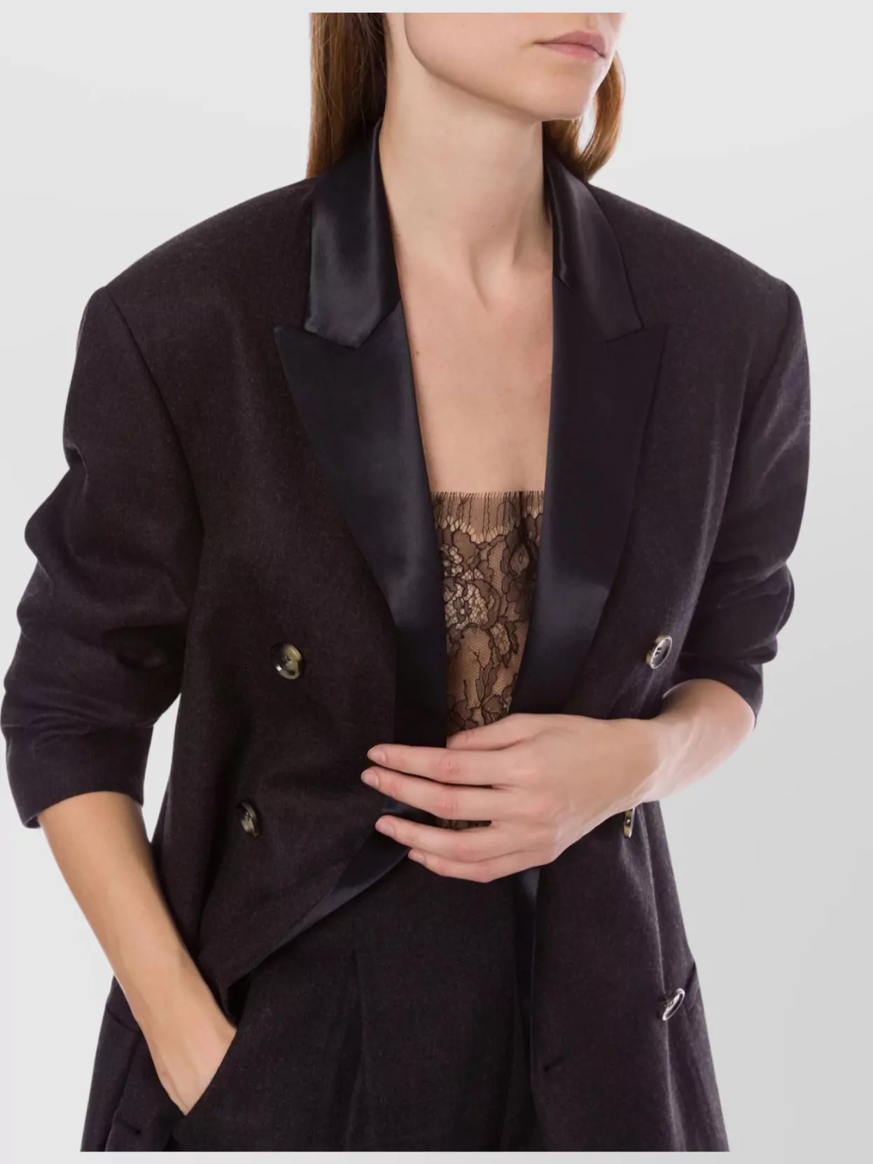 Alberta Ferretti Longline Structured Satin Button Suit In Brown