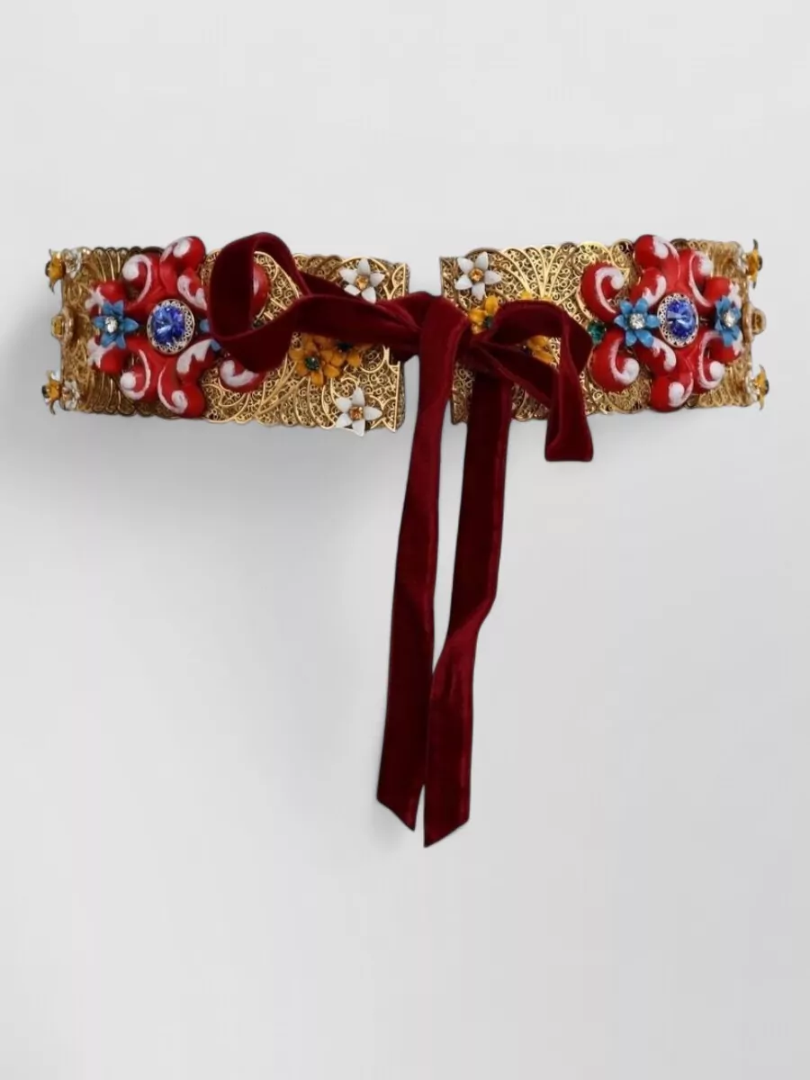 Dolce&Gabbana Crystal Embellished Floral Wide Waist Belt