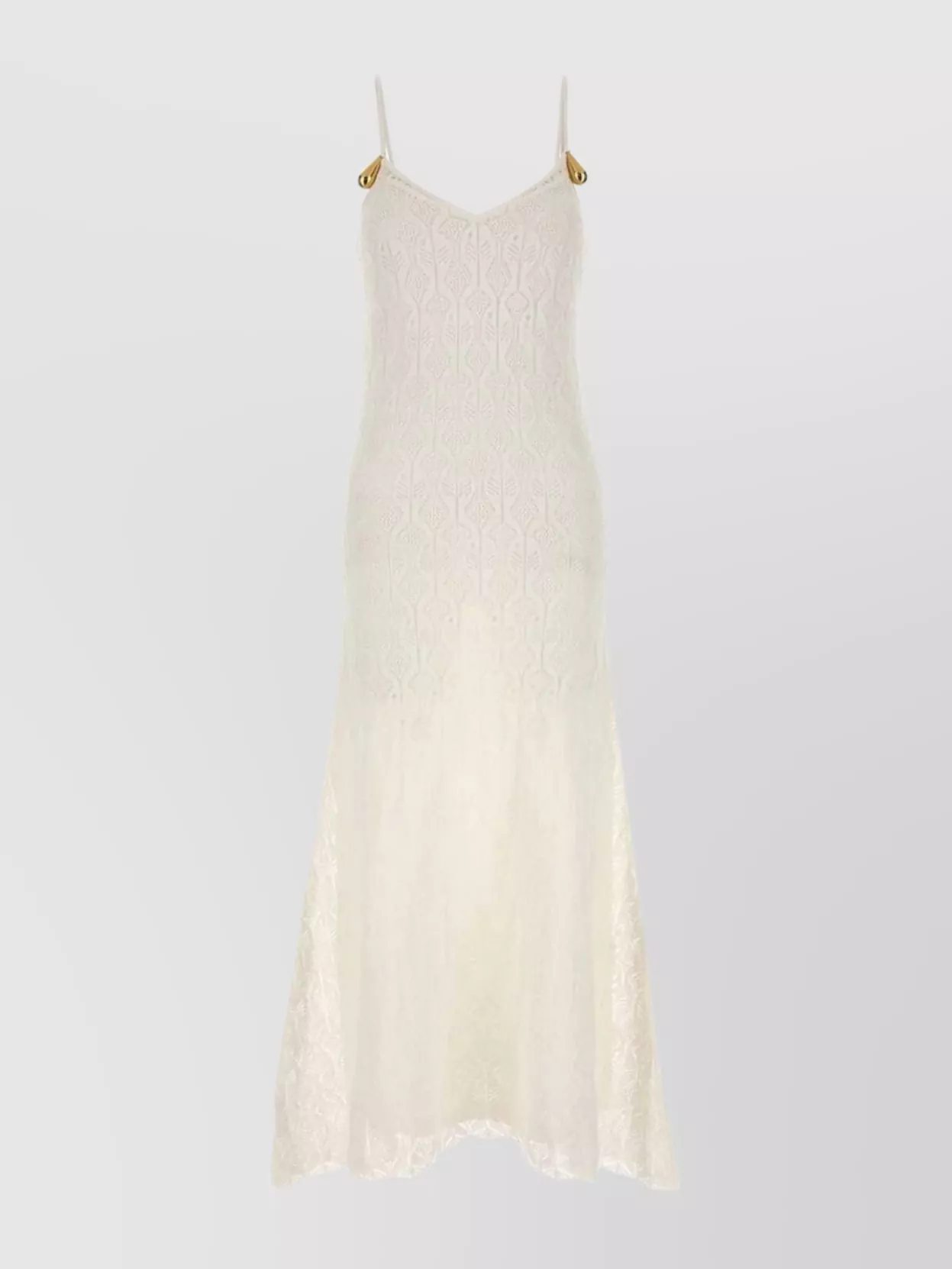 Bottega Veneta Lace Dress With Spaghetti Straps And Flared Hem In Gray