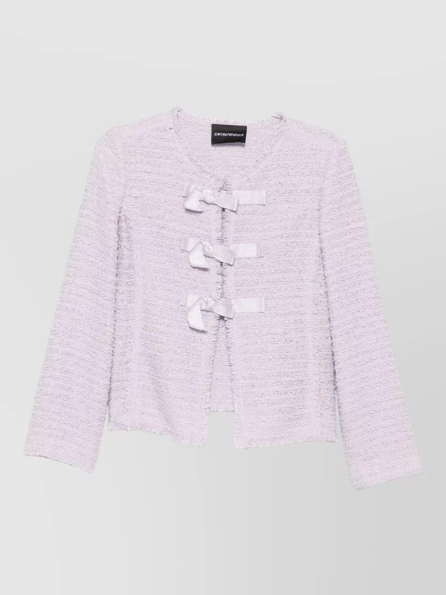 Emporio Armani Bouclé Textured Bow Embellished Round Neck Suit Jacket