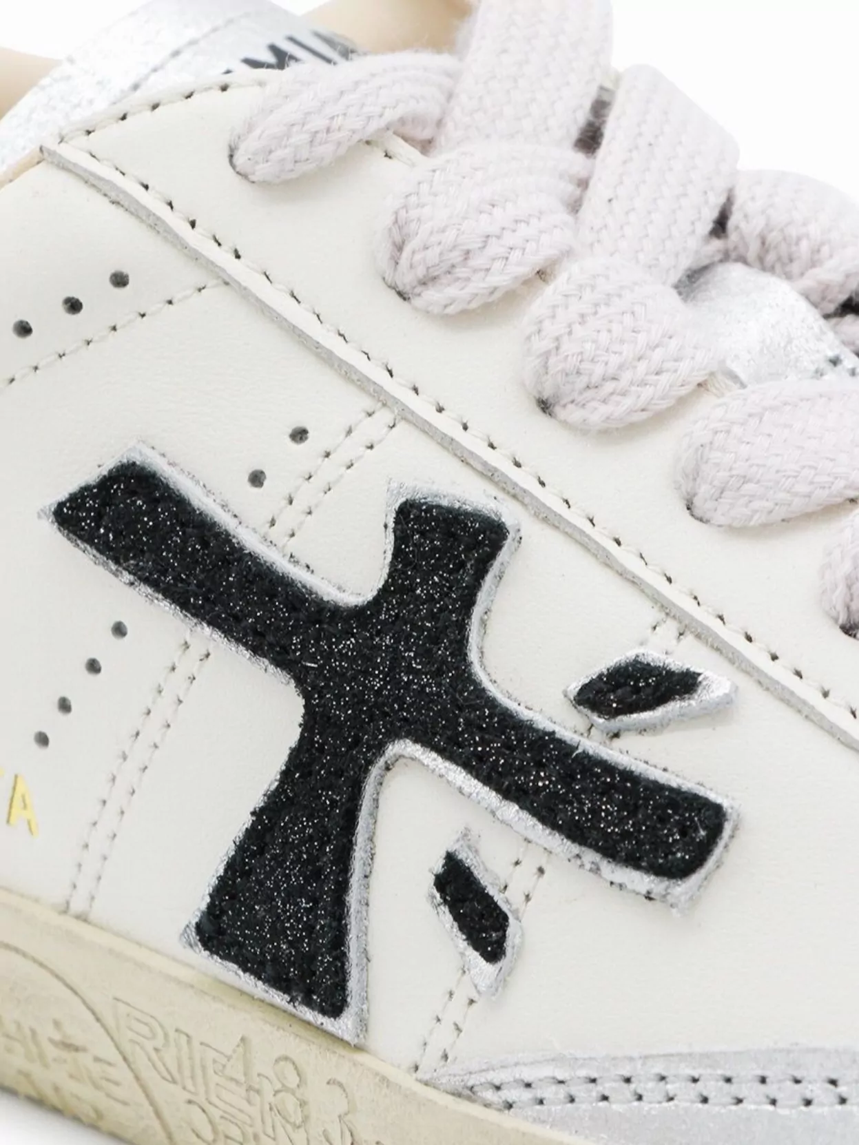 Premiata Sparkling Low Top Sneakers With Metallic Detail In White