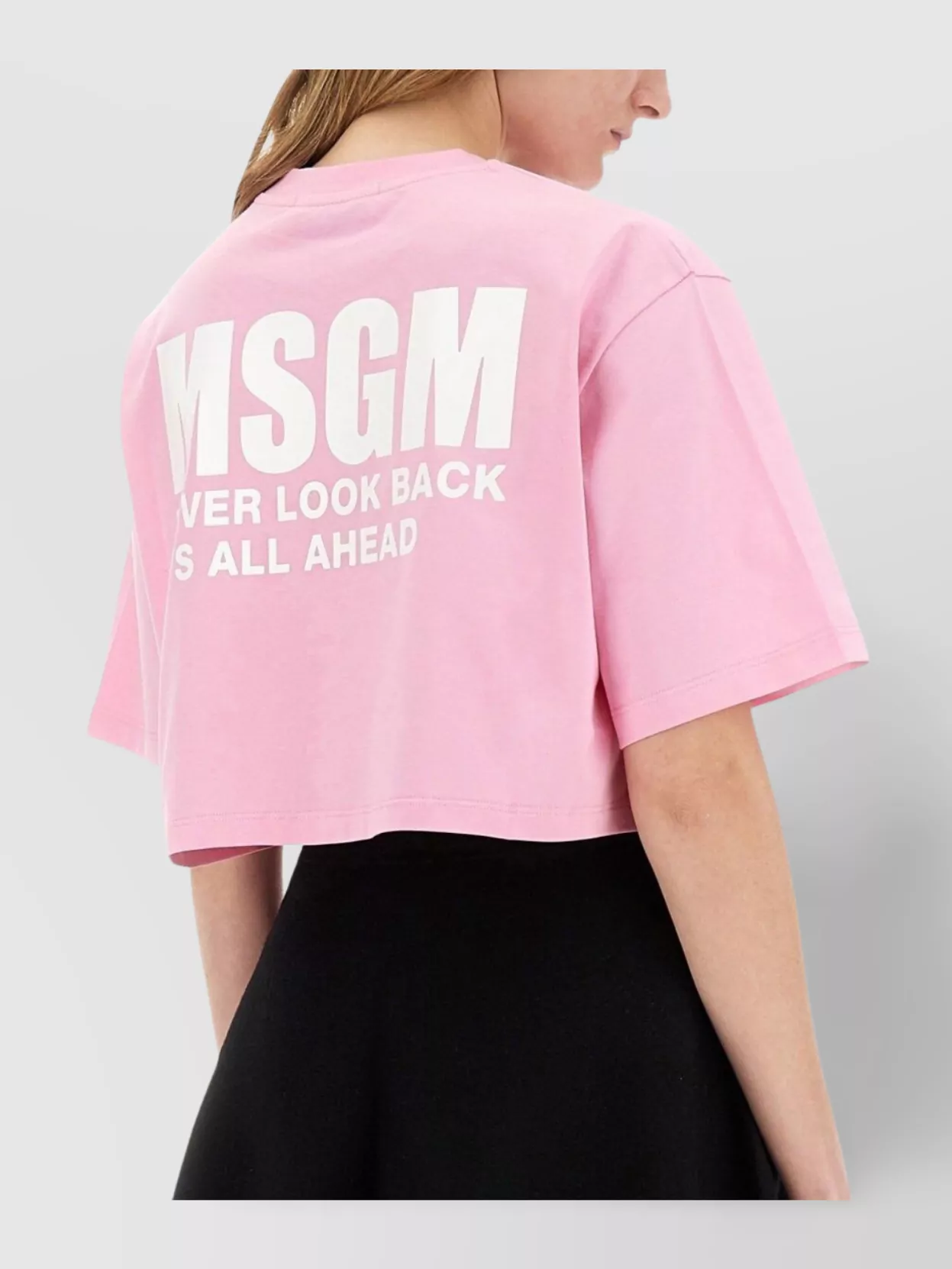 Msgm Logo Cropped Crew Neck T-Shirt