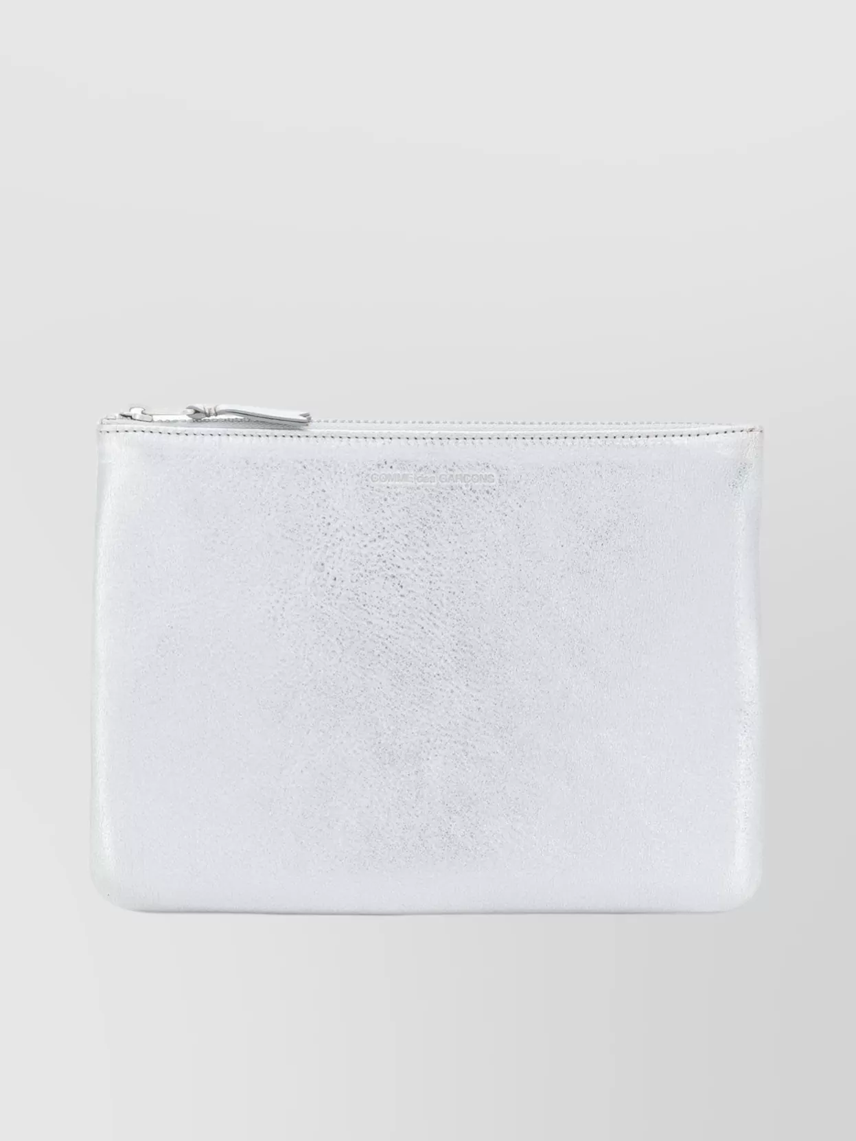 COMME DES GARÇONS LOGO EMBOSSED METALLIC FINISH ZIP WALLET