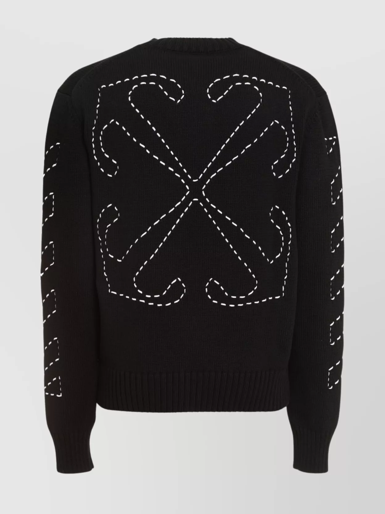 Off-White Ribbed Knit Crew-Neck Sweater With Graphic Design