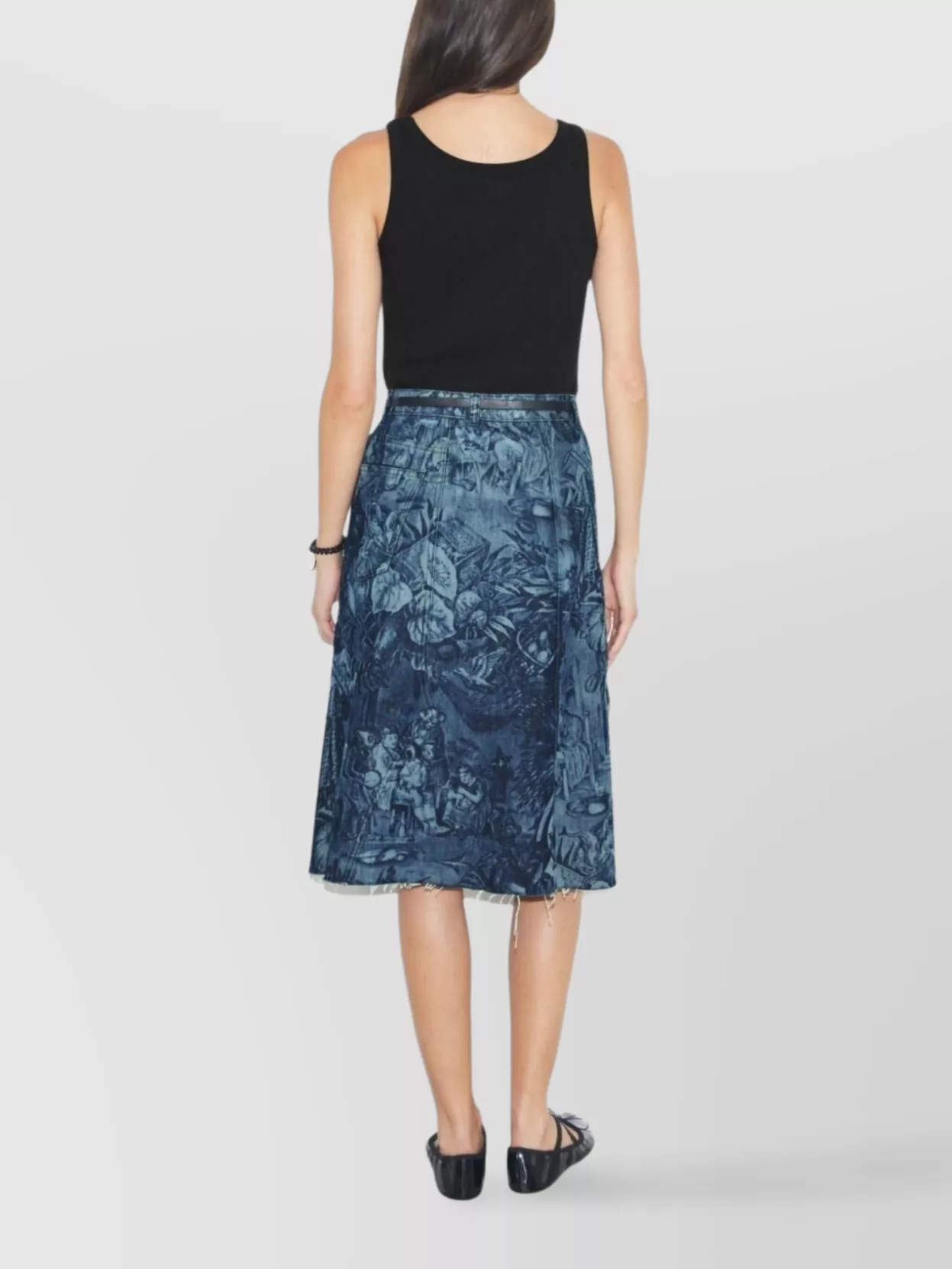 Tory Burch Printed A-Line Cotton Skirt With Frayed Hem