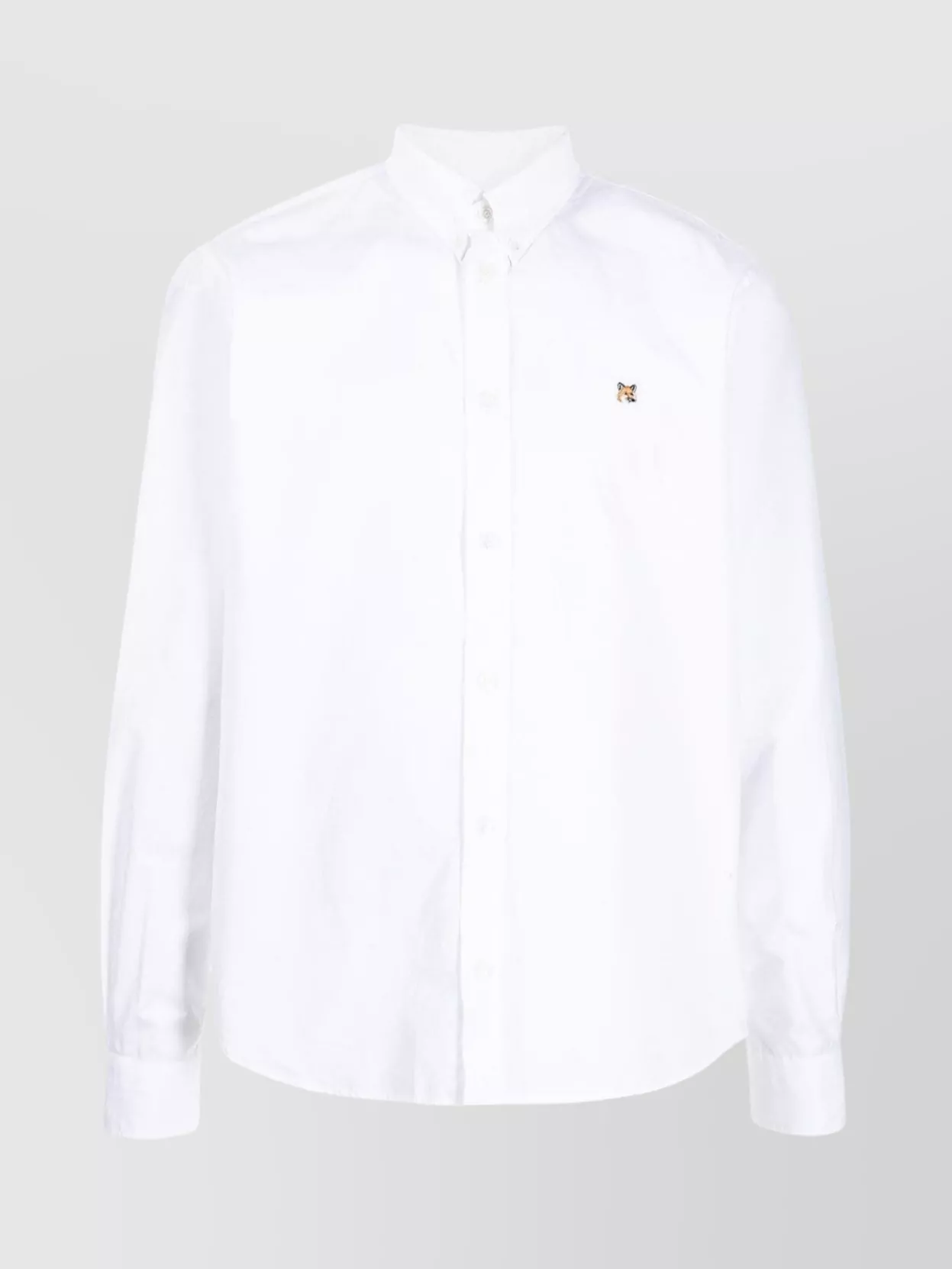 Shop Maison Kitsuné Elegant Collar Curved Hem Shirt In White