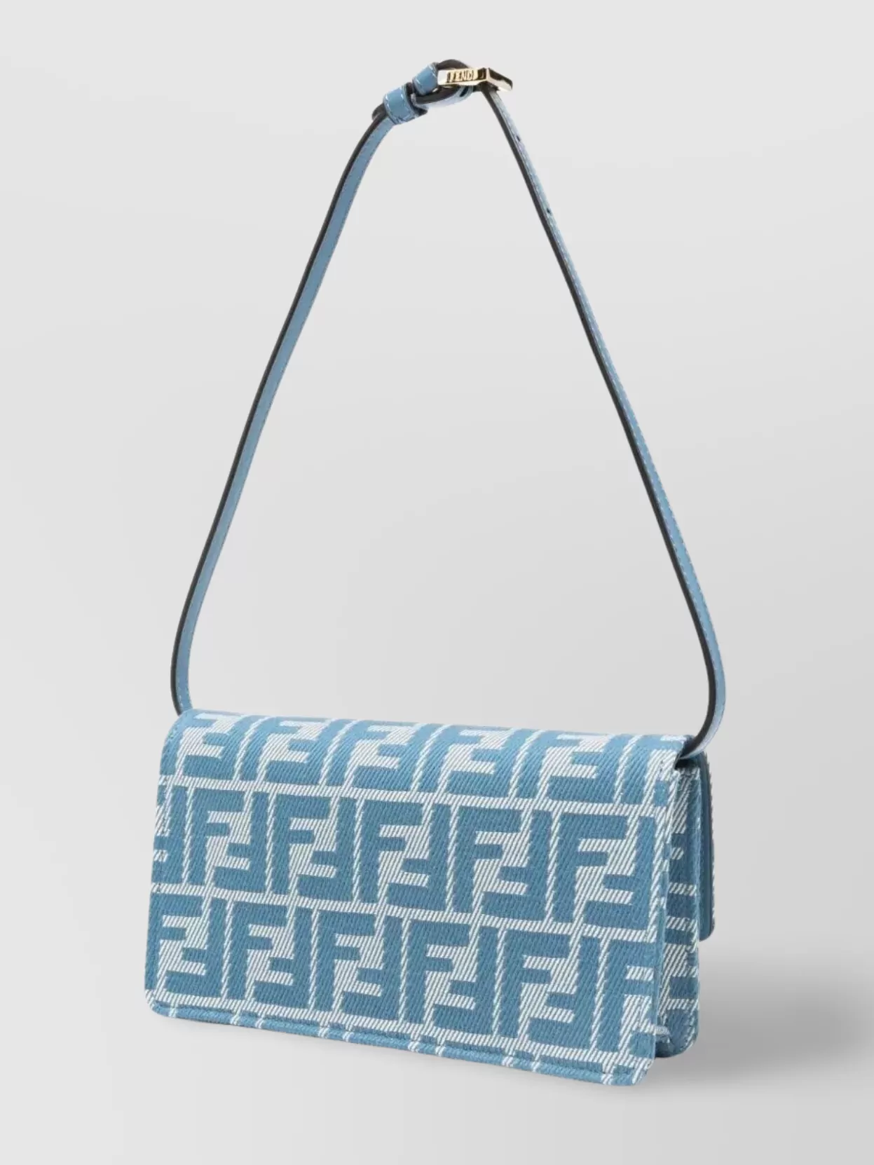 Shop Fendi Denim-effect Ff Jacquard Chain Baguette Wallet
