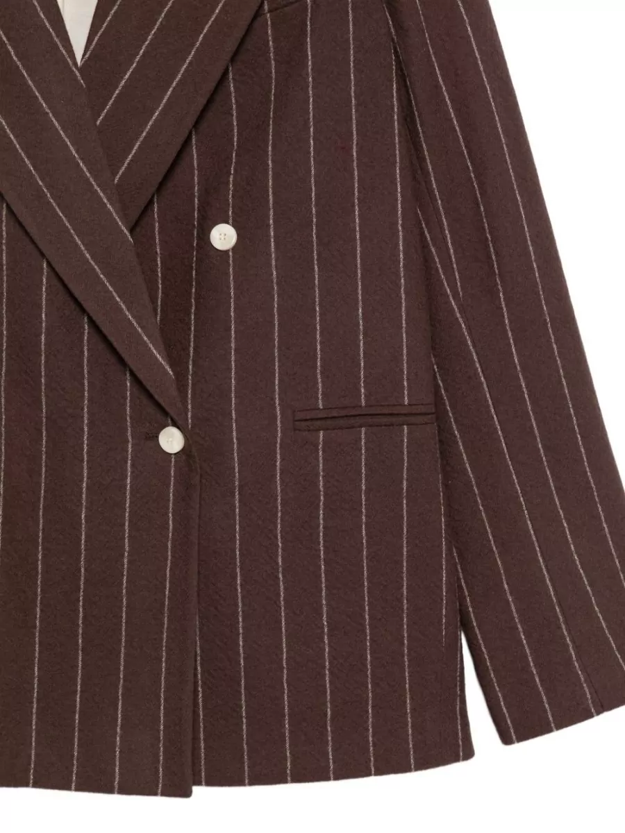 Alysi Wool Pinstripe Double-Breasted Suit Jacket