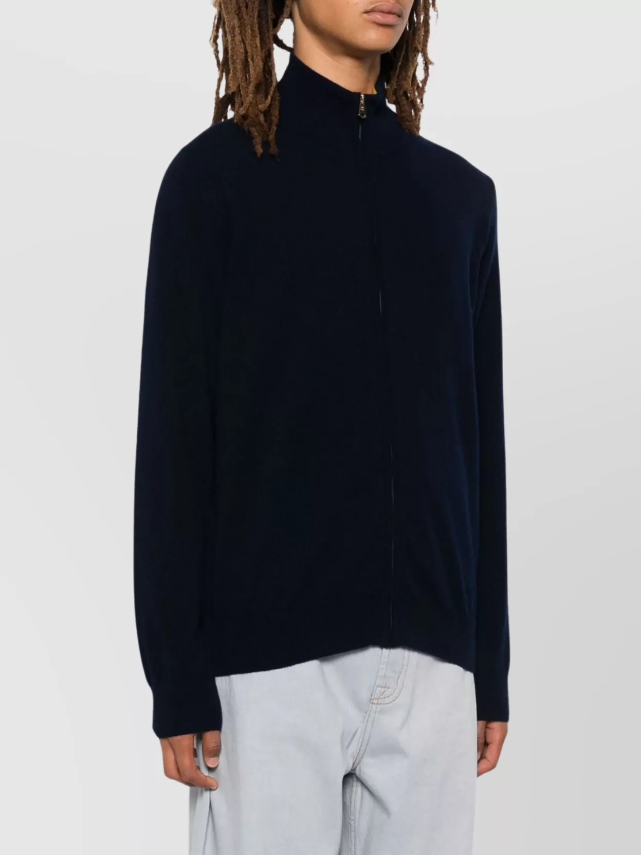 Shop Paul Smith Zip-up Cardigan Funnel Neck In Blue