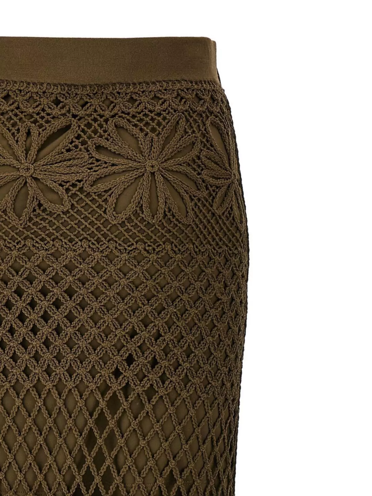 Pinko Long Skirt Made Of Viscose Blend With Patterned Crochet Effect In Brown