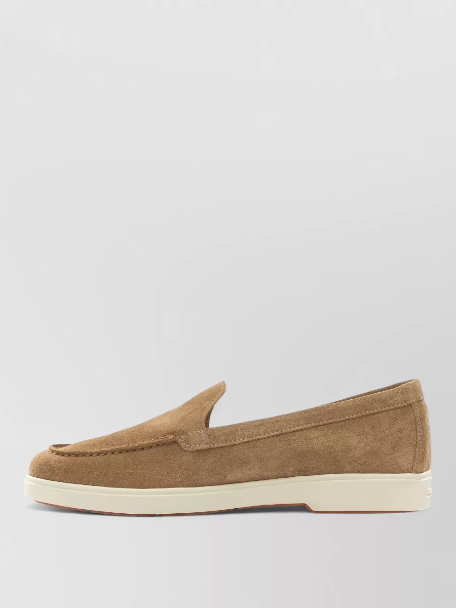 Santoni Suede Moc Toe Loafers Rubber Sole
