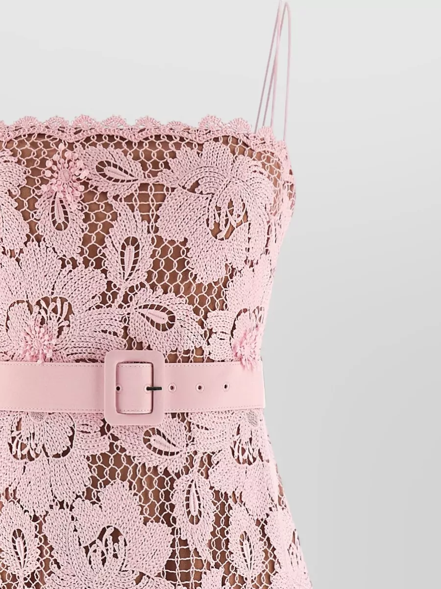 Self-Portrait Crochet Lace Flared Sleeveless Midi Dress