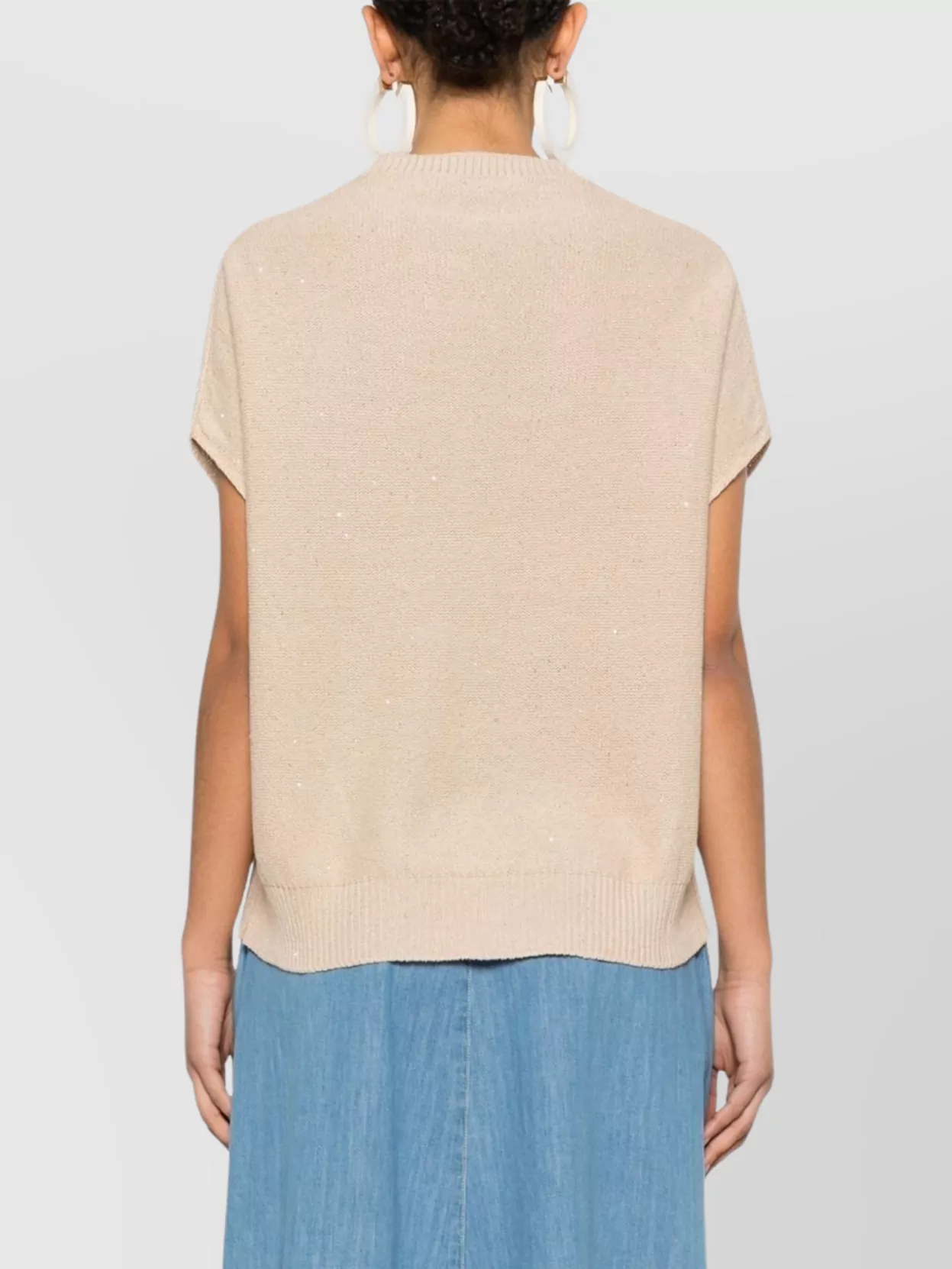 Shop Fabiana Filippi Crewneck Sweater With Cap Sleeves And Sequin Embellishment