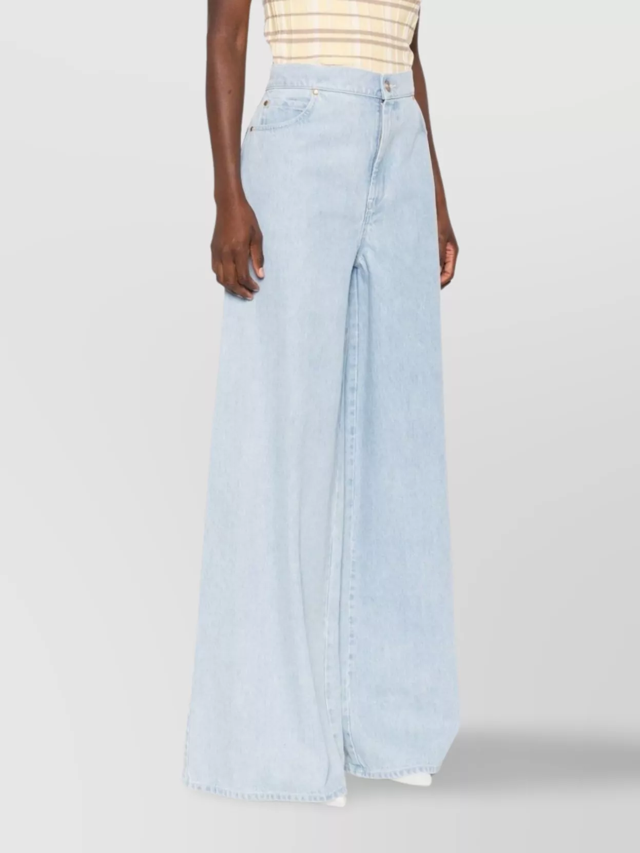 Max Mara Wide-leg High-waisted Light Blue Denim Trousers In Blue