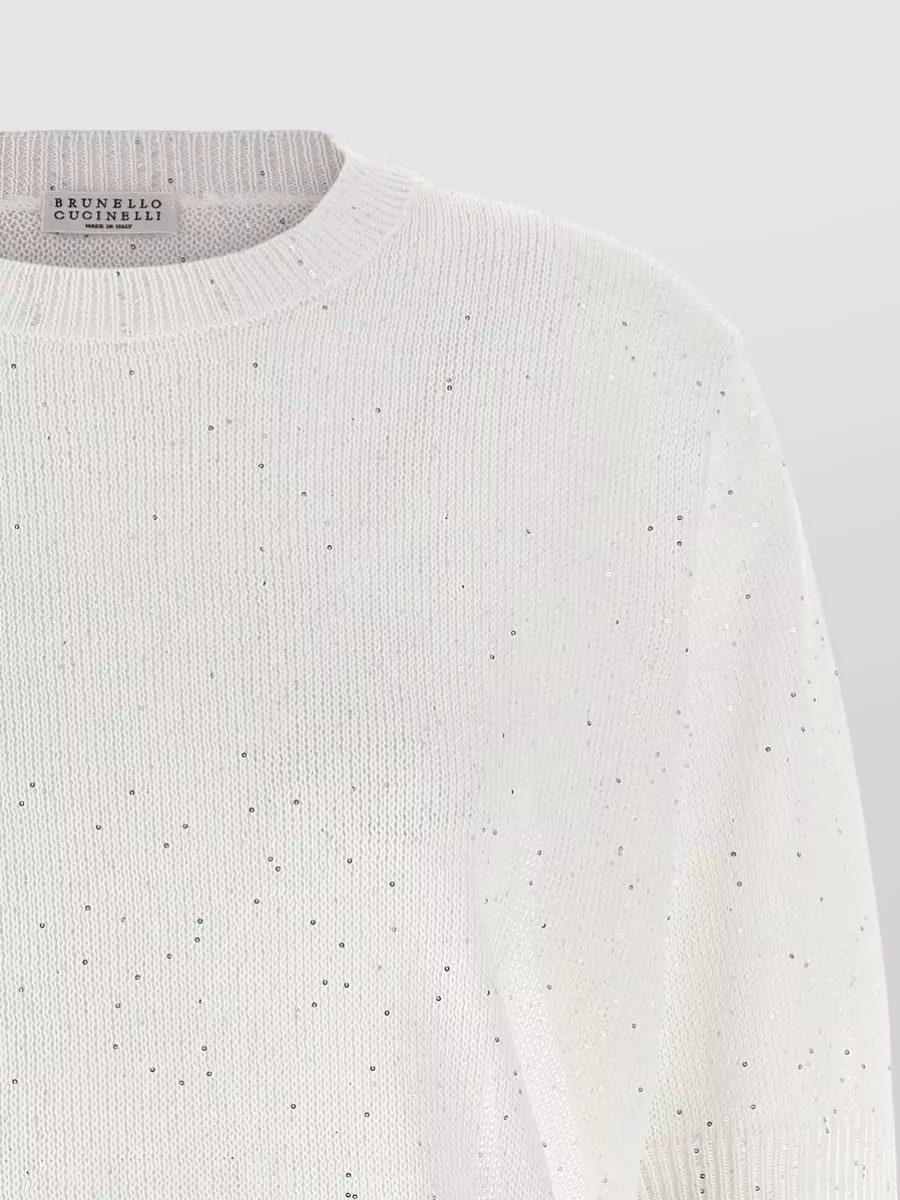 Brunello Cucinelli Sequin Knit Sweater Crew Neck Short Sleeves