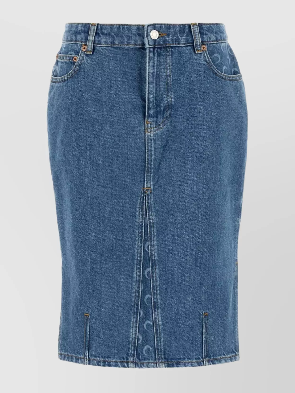 Marine Serre Denim Skirt Featuring Back Pockets And Belt Loops In Blue