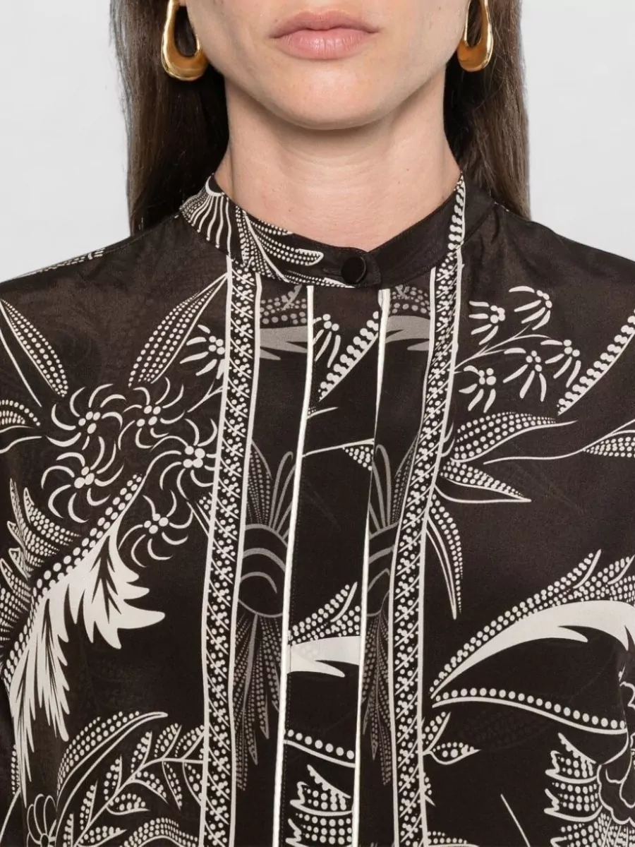 F.r.s For Restless Sleepers Silk Botanical-Print Long-Sleeve Blouse