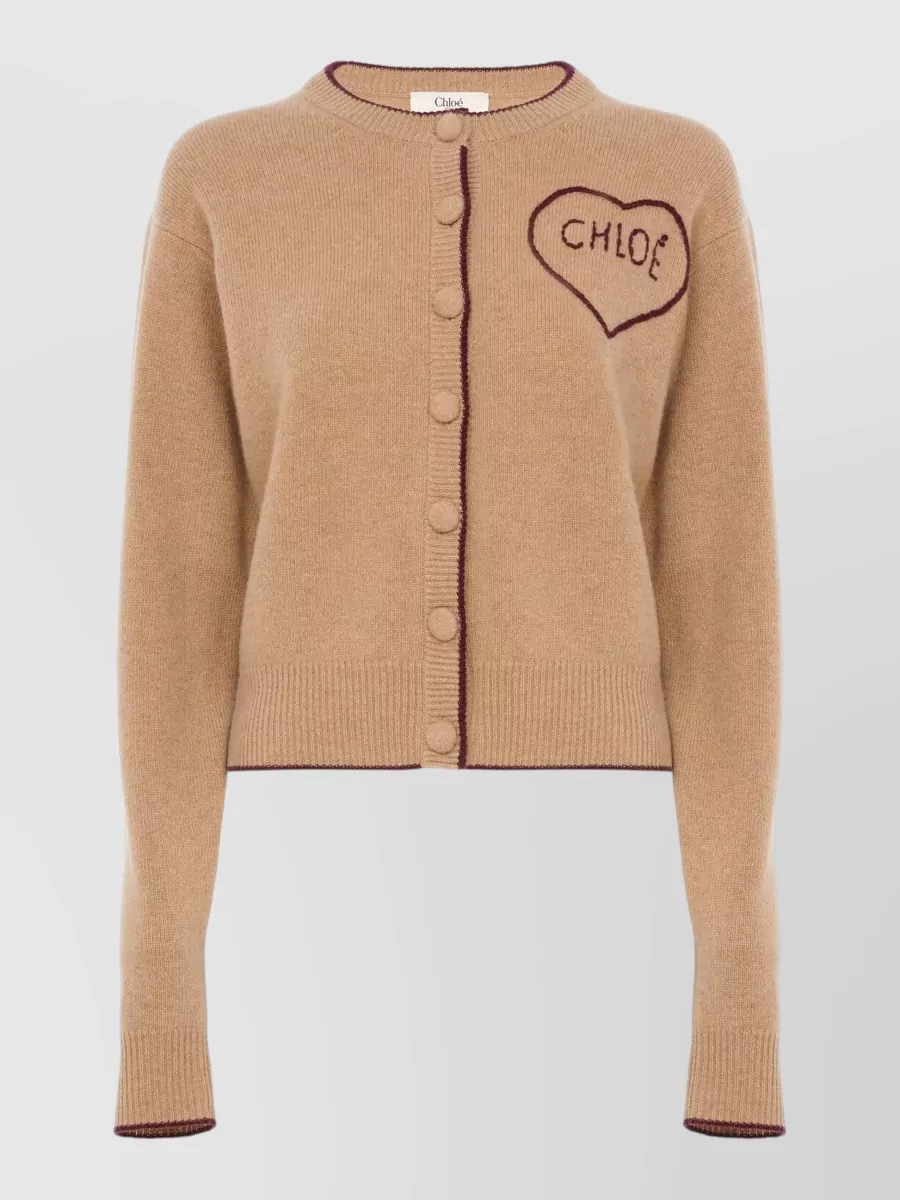 Chloé ribbed slim-fit crew-neck wool cashmere cardigan