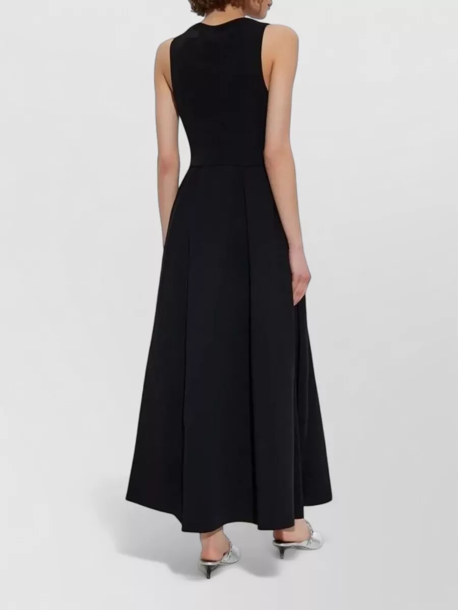 Emporio Armani Sleeveless Crew Neck Flared Hem Maxi Dress