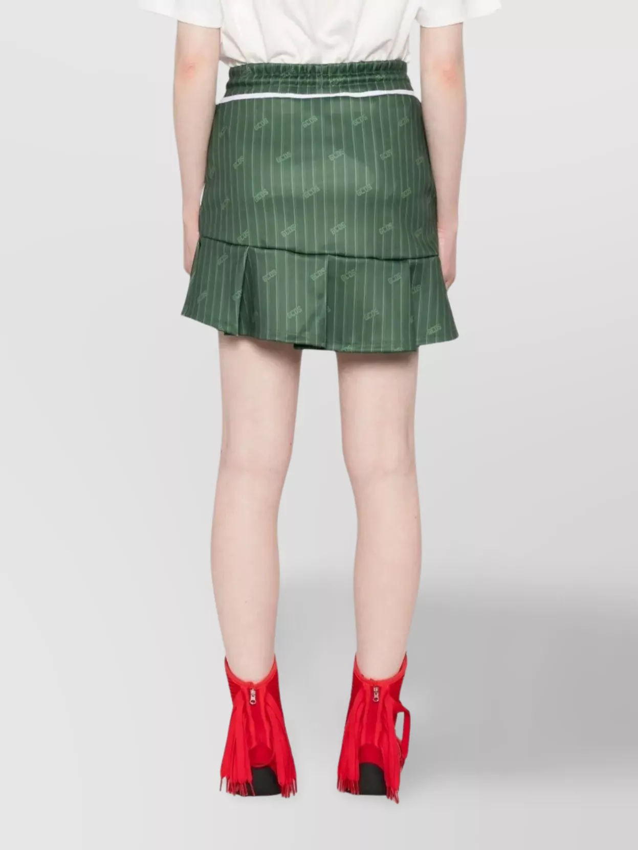 Gcds Pleated Pinstripe Mini Skirt With Ruffled Hem