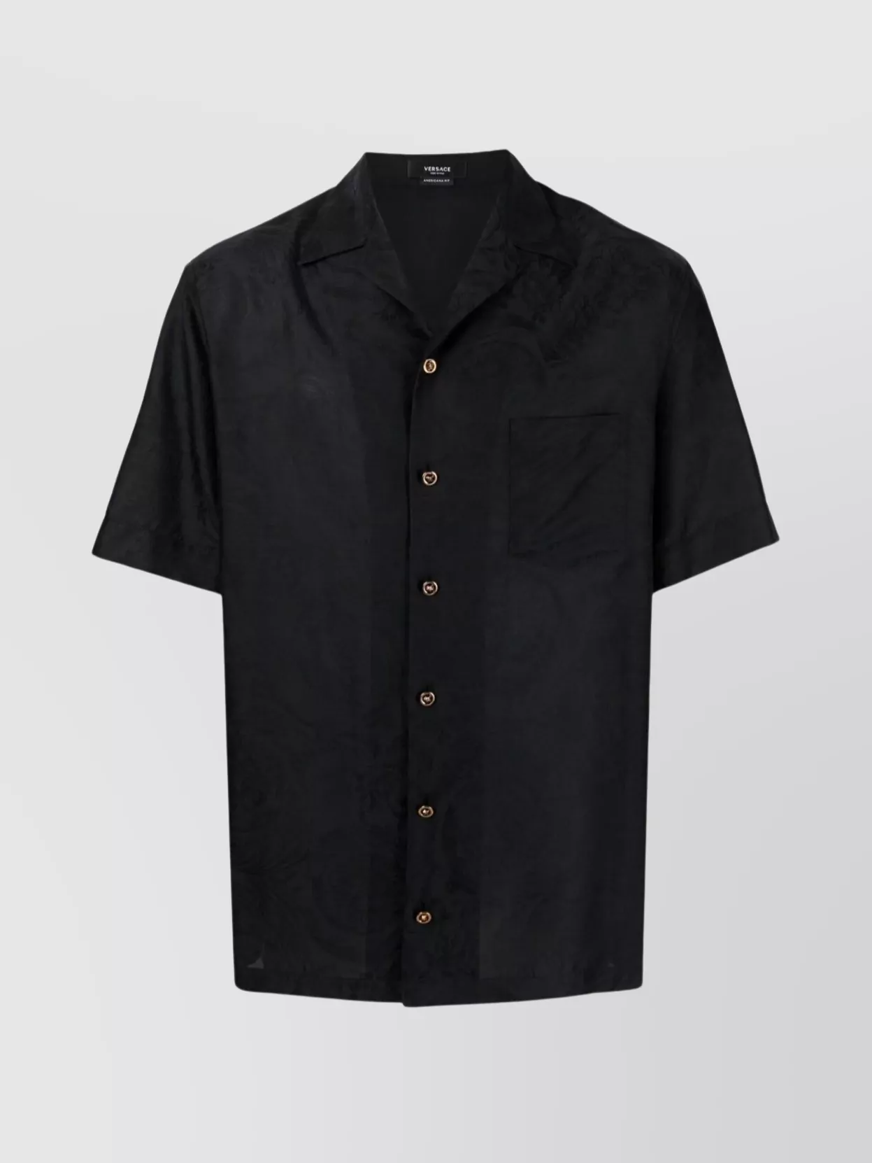 VERSACE BAROCCO JACQUARD COLLAR SHIRT WITH SHORT SLEEVES AND CHEST POCKET
