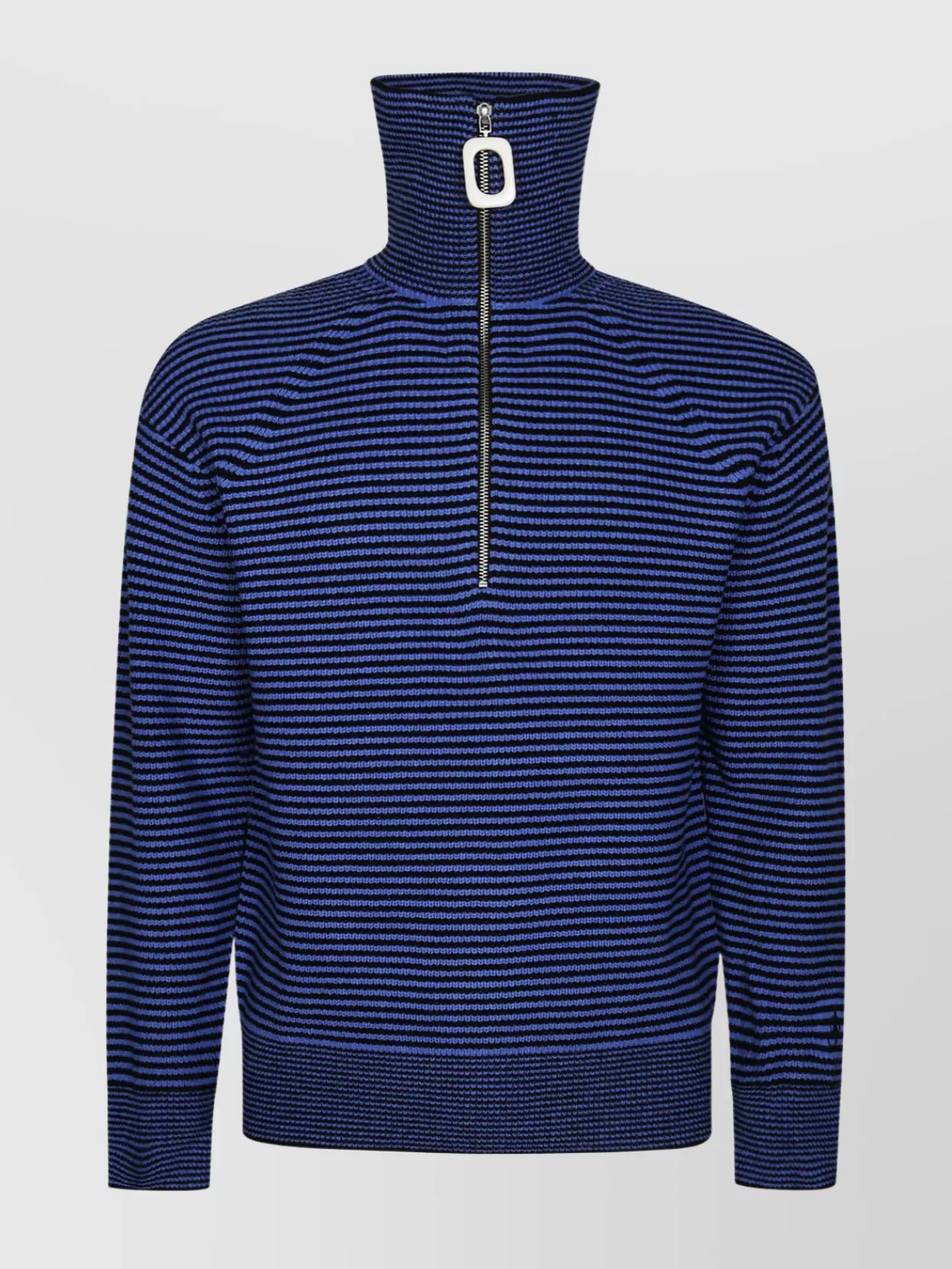 Jw Anderson High Neck Striped Knit Sweater In Blue