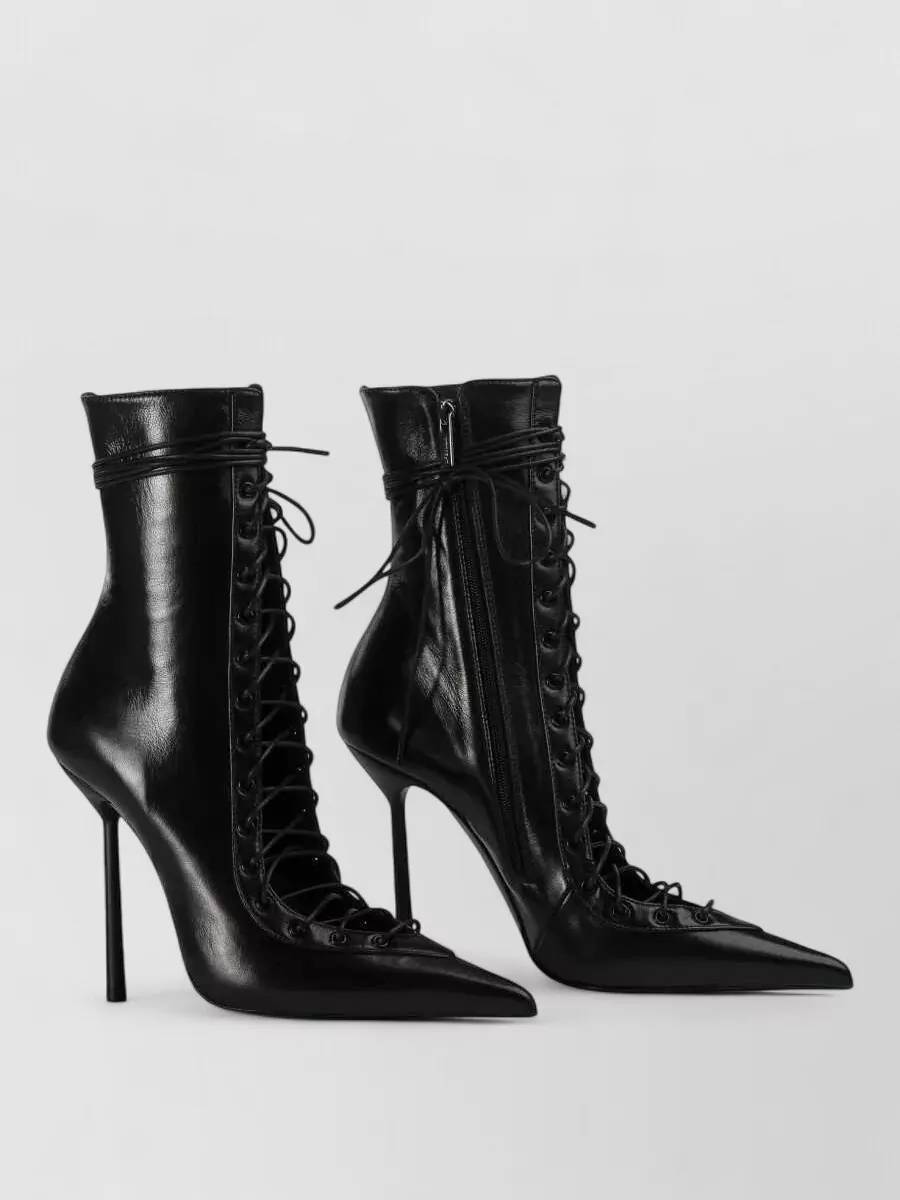Le Silla Colette Lace-up Leather Ankle Boot In Black