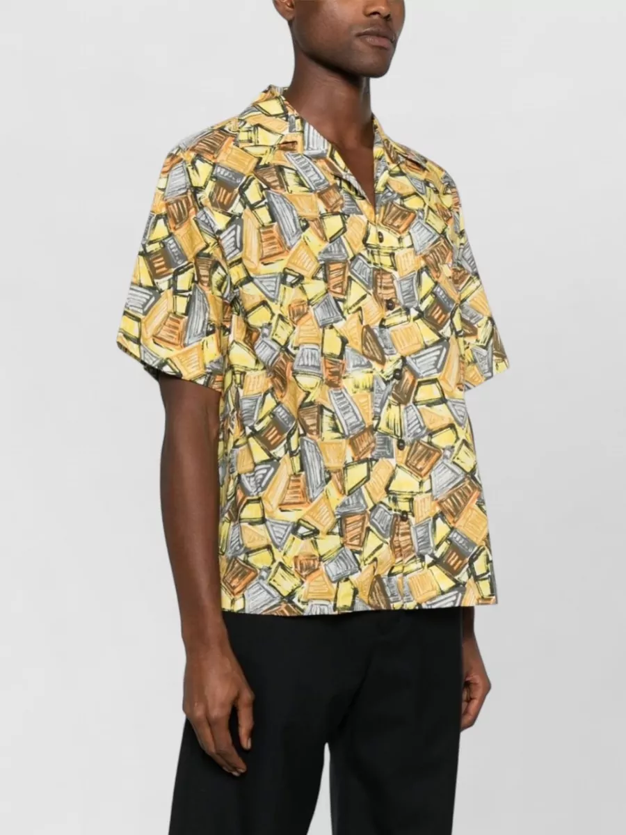 Prada Cuban Collar Shirt Geometric Pattern Detail