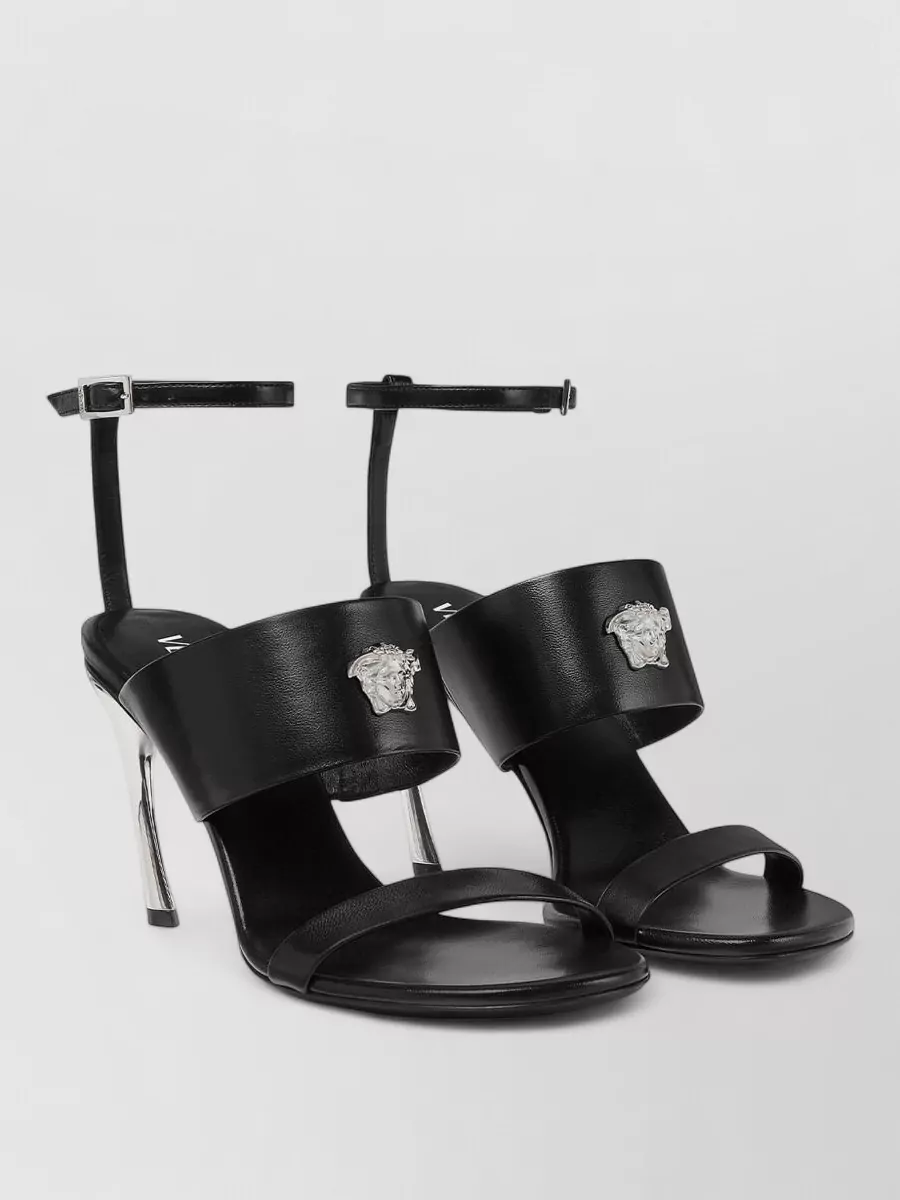 Versace Sculpted Heel Open Toe Sandals With Straps