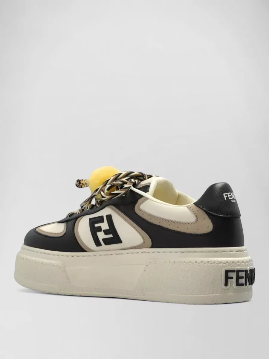 Fendi Match Leather Platform Sneakers Charms Round Toe