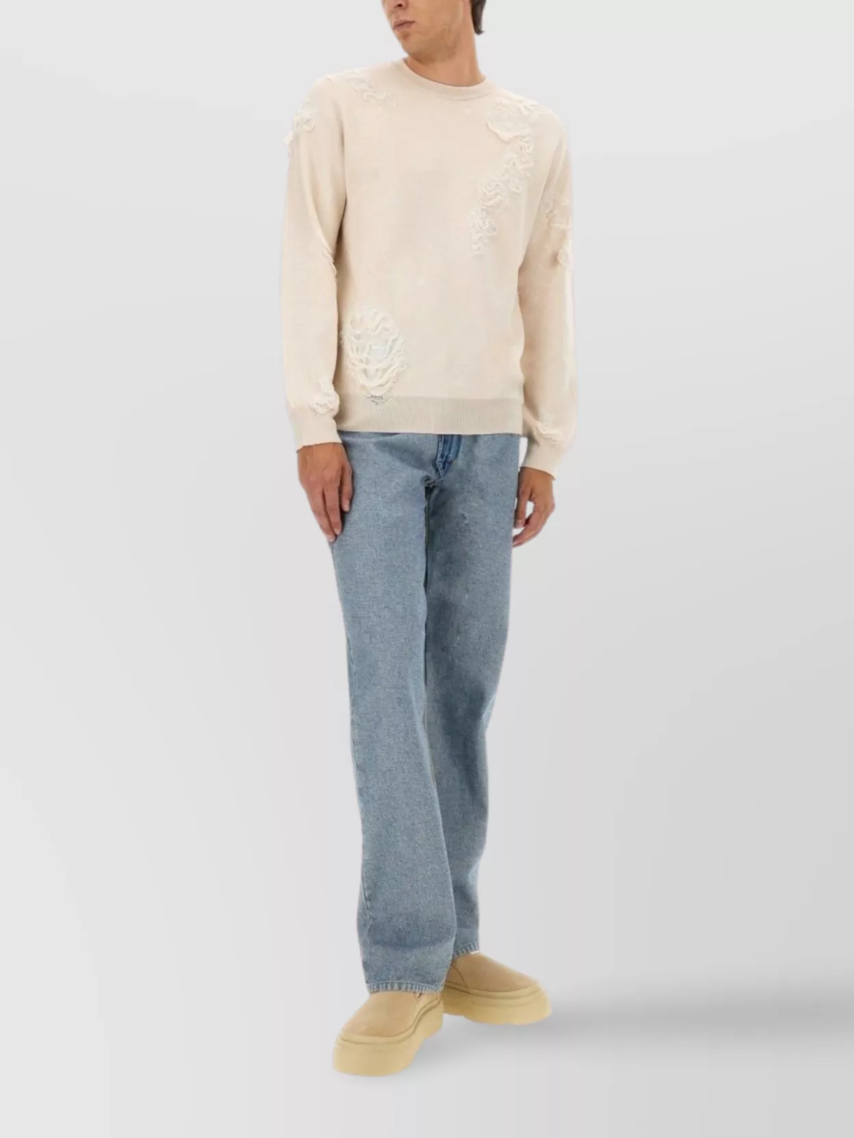 Mm6 Maison Margiela Crew Neck Distressed Sweater