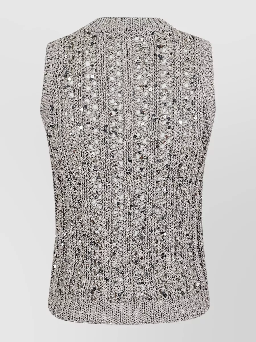 Peserico Cotton Crochet Knit Sequined Sleeveless Tank Top